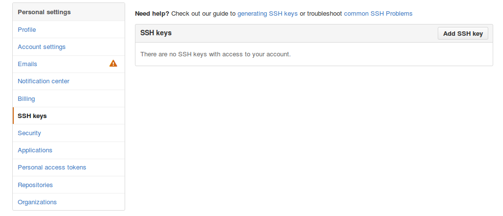 SSH key settings SSH key settings