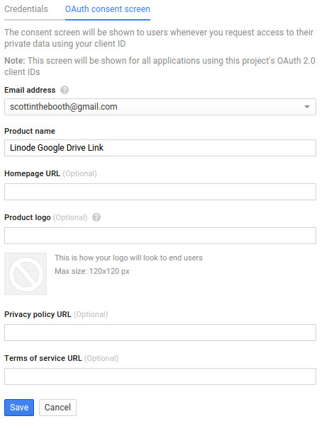 Configuring the Google Drive API project. I named mine Google Drive Linode link Configuring the Google Drive API project. I named mine Google Drive Linode link