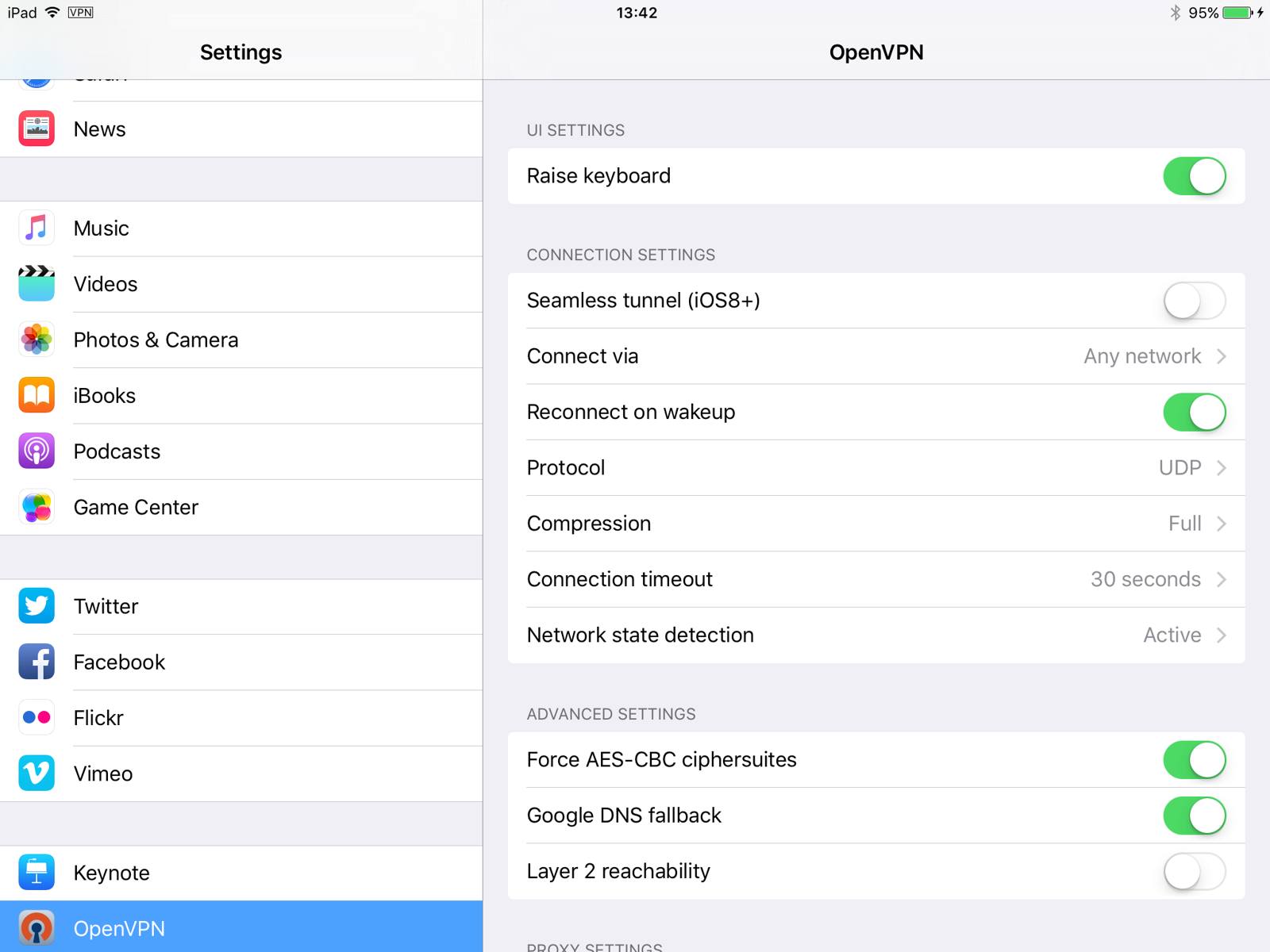 OpenVPN Connect settings. OpenVPN Connect settings.