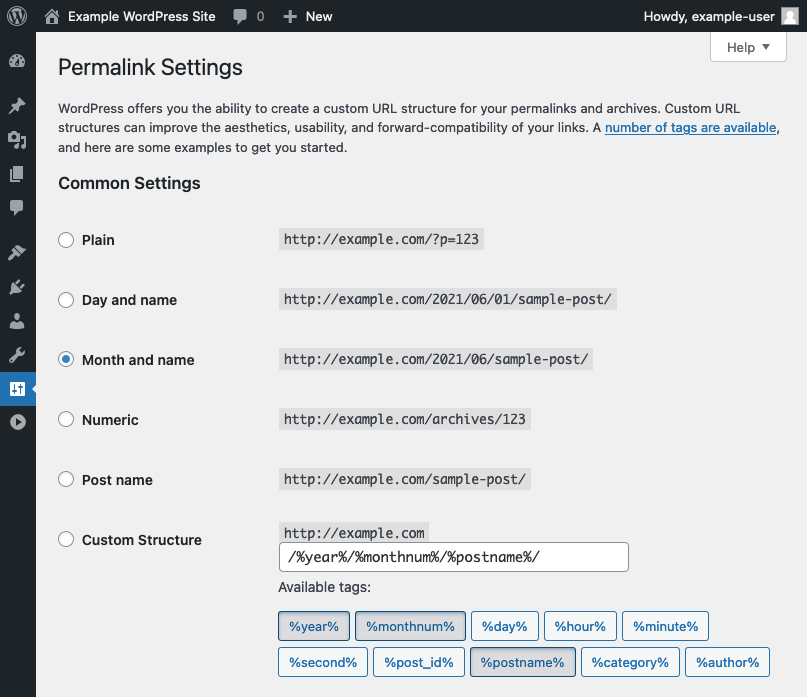 WordPresss permalink style options WordPresss permalink style options