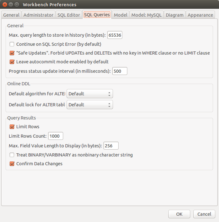 The SQL Queries configuration page The SQL Queries configuration page