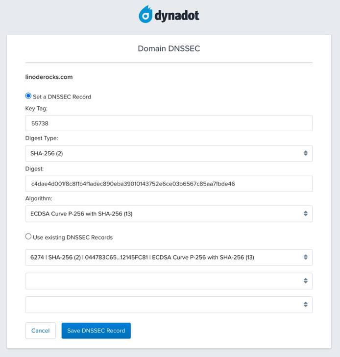 An example domain name with DNSSEC records An example domain name with DNSSEC records