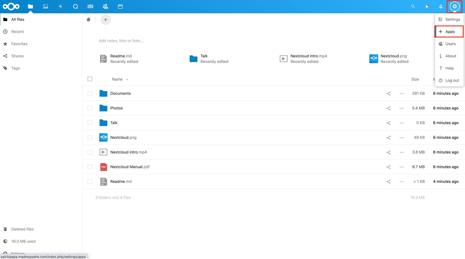 Access Nextcloud App settings. Access Nextcloud App settings.
