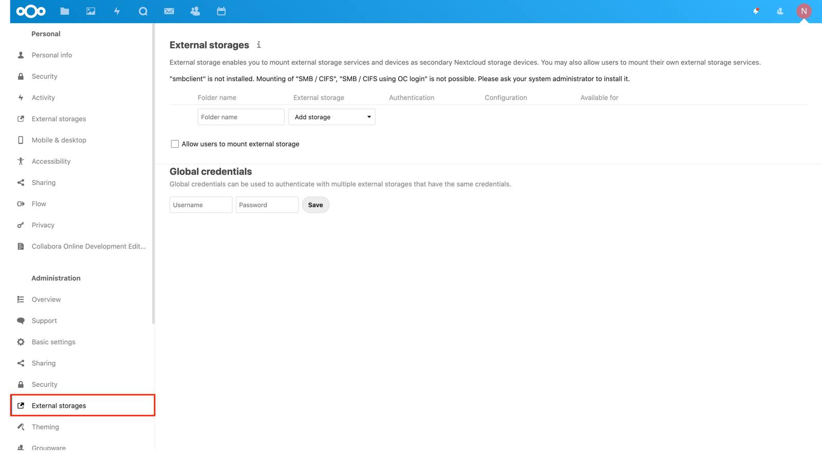 Access external storage configurations. Access external storage configurations.