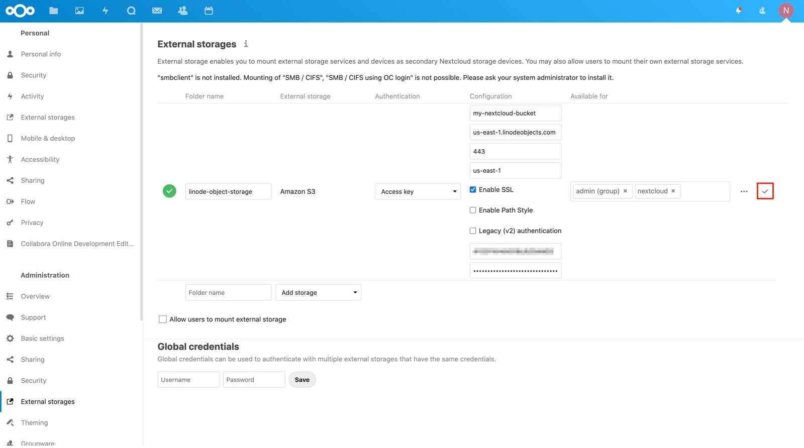 Save your external storage configurations. Save your external storage configurations.
