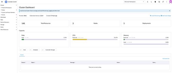 Rancher cluster dashboard Rancher cluster dashboard