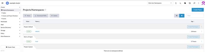 Rancher cluster selection menu - list of projects Rancher cluster selection menu - list of projects