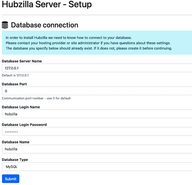 Hubzilla Database Setup Hubzilla Database Setup