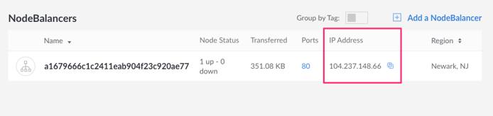 Find the IP address of the NodeBalancer in Cloud Manager Find the IP address of the NodeBalancer in Cloud Manager