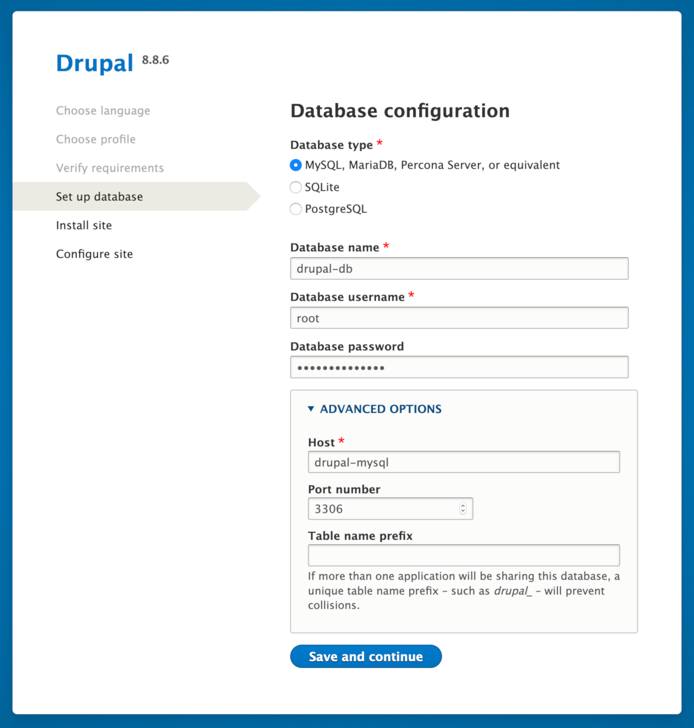 Drupal Database Set Up Screen Drupal Database Set Up Screen