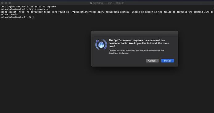 The git command requires the command line developer tools. The git command requires the command line developer tools.