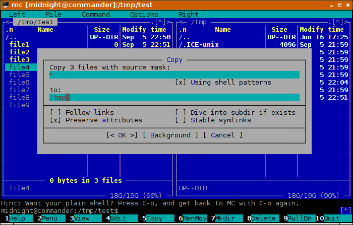 Midnight Commander - Highlighting and Copying Files Midnight Commander - Highlighting and Copying Files