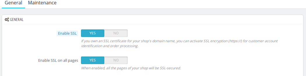 SSL switches turned on in settings SSL switches turned on in settings