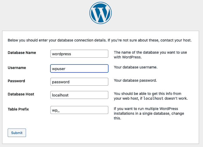 Enter the Database Information Enter the Database Information