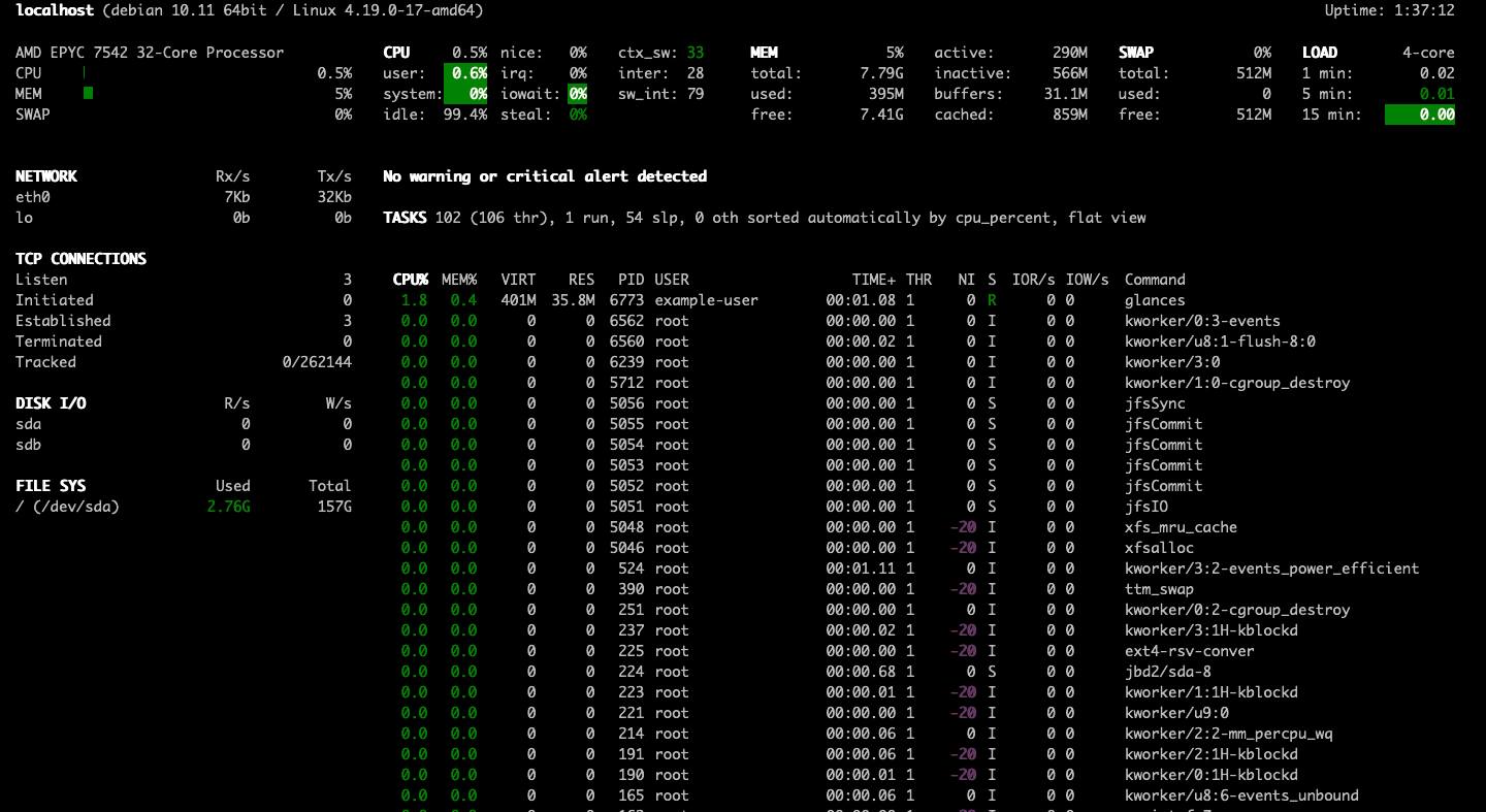 glances output in a web browser glances output in a web browser