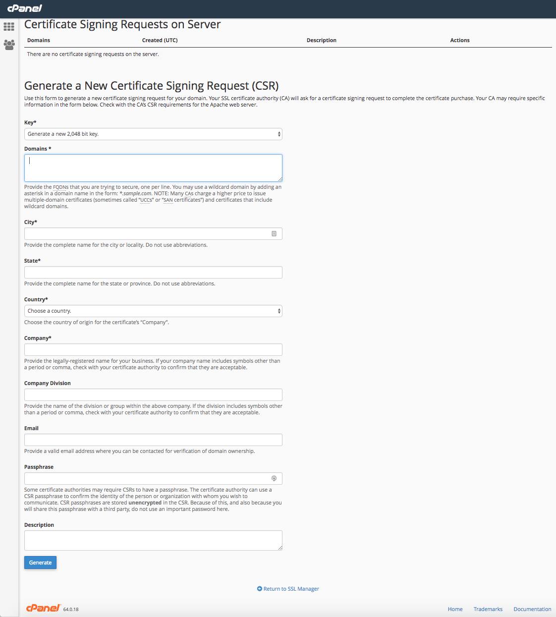 cPanel CSR form. cPanel CSR form.