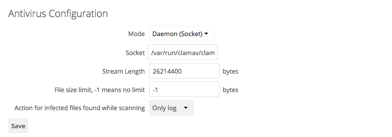 Antivirus socket configuration Antivirus socket configuration