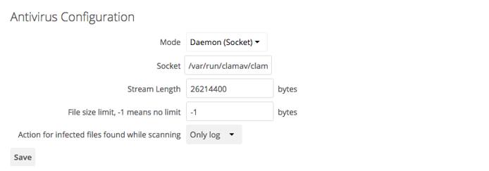 Antivirus socket configuration Antivirus socket configuration