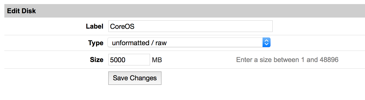 Specify disk name and size Specify disk name and size