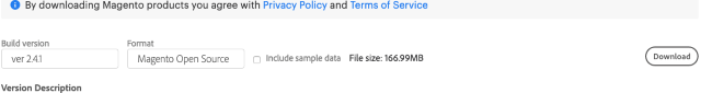 Select an archive menu from the Magento download page. Select an archive menu from the Magento download page.
