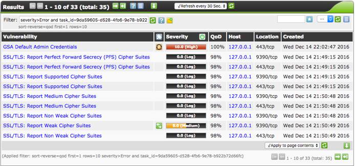 List of results found by the scan. List of results found by the scan.