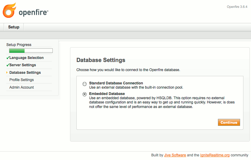 Database type selection in Openfire setup on Ubuntu 10.04 (Lucid). Database type selection in Openfire setup on Ubuntu 10.04 (Lucid).
