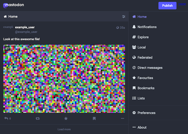 A successful attachment added to a toot in a Mastodon instance A successful attachment added to a toot in a Mastodon instance