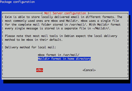Exim maildirs or mbox configuration on Ubuntu 10.04. Exim maildirs or mbox configuration on Ubuntu 10.04.