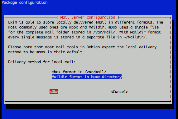 Exim maildirs or mbox configuration on Ubuntu 9.10. Exim maildirs or mbox configuration on Ubuntu 9.10.