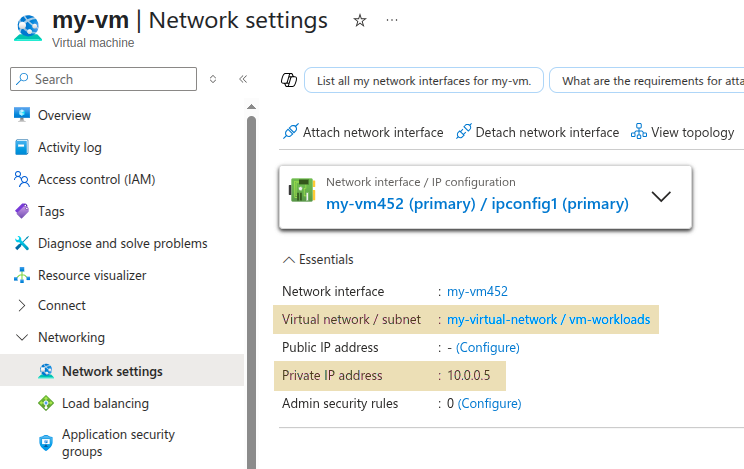 Azure Virtual Network subnet details screen. Azure Virtual Network subnet details screen.