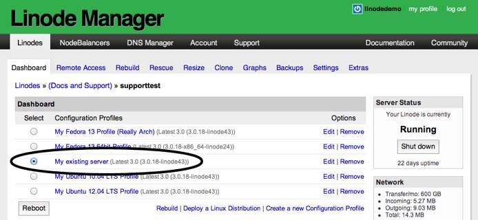 Selecting the configuration profile Selecting the configuration profile