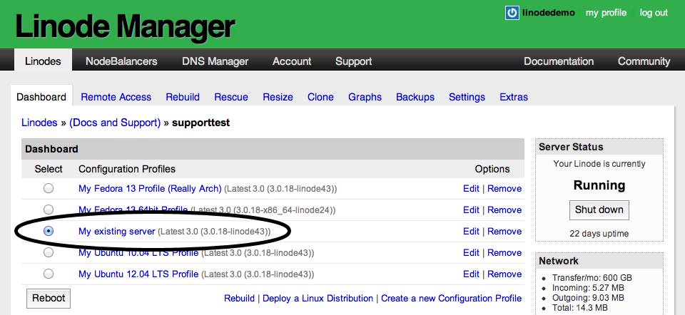 Selecting the configuration profile Selecting the configuration profile