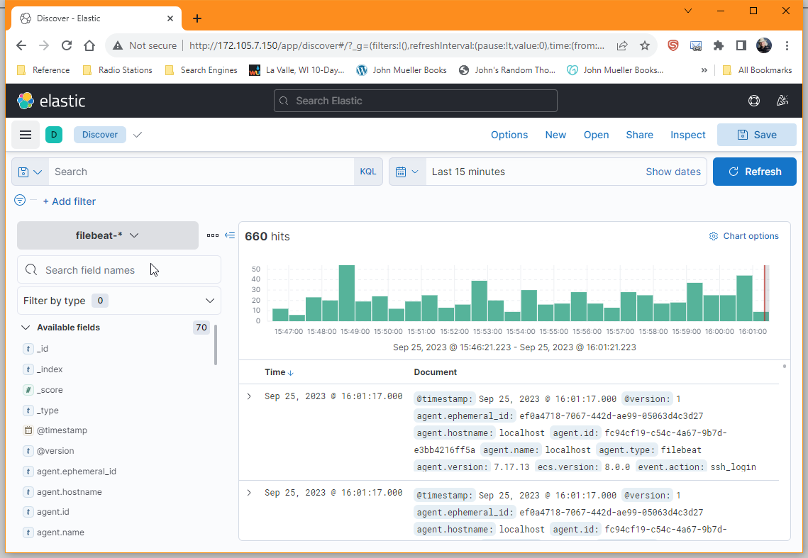 Screenshot of Filebeat data in Kibana Screenshot of Filebeat data in Kibana