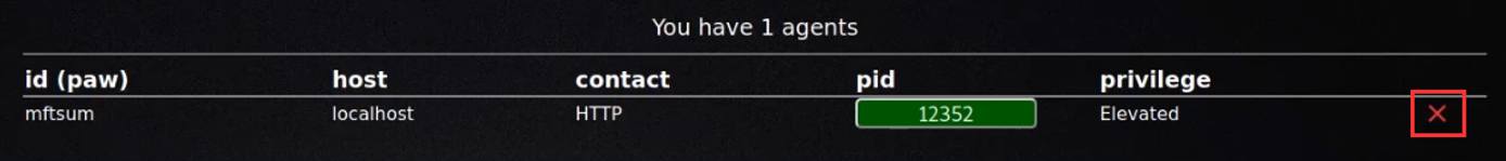 Caldera agents list with remove agent button highlighted Caldera agents list with remove agent button highlighted