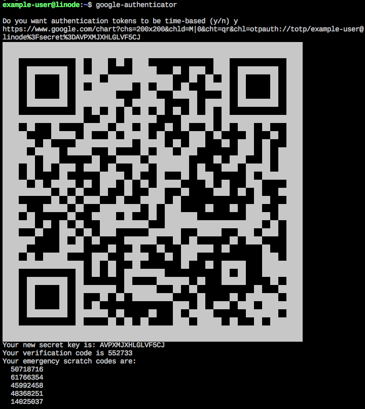 The Google Authenticator QR Code and keys. The Google Authenticator QR Code and keys.