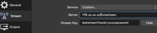 Stream Settings for OBS Stream Settings for OBS