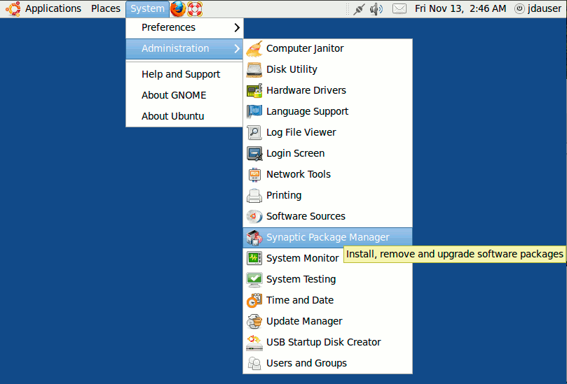 Launching Synaptic on Ubuntu 9.10 desktop edition. Launching Synaptic on Ubuntu 9.10 desktop edition.