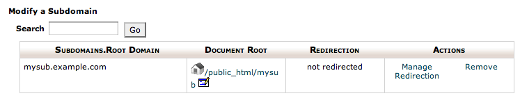cPanel subdomain screen. cPanel subdomain screen.