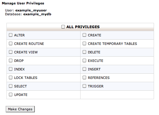 cPanel manage databases screen. cPanel manage databases screen.
