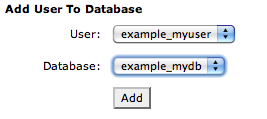 cPanel manage databases screen. cPanel manage databases screen.