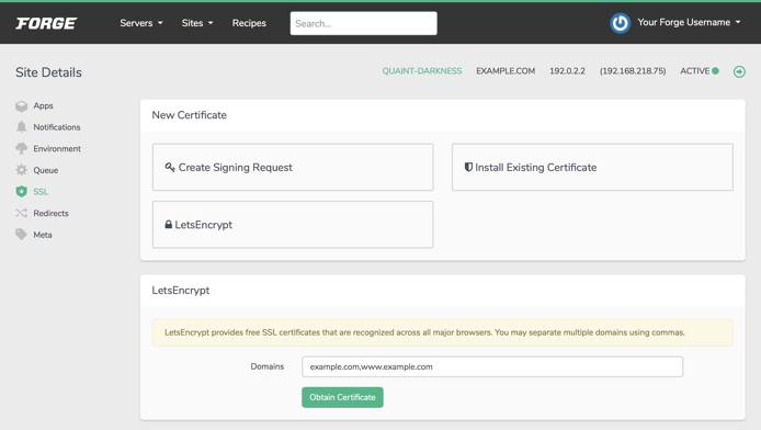 The form for adding Let's Encrypt to your site Lets Encrypt Form