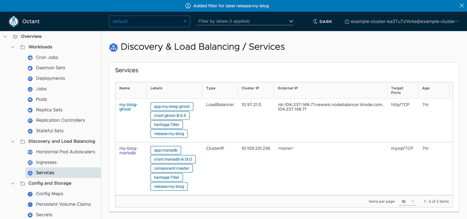 Octant Services View - release:my-blog Octant Services View - release:my-blog