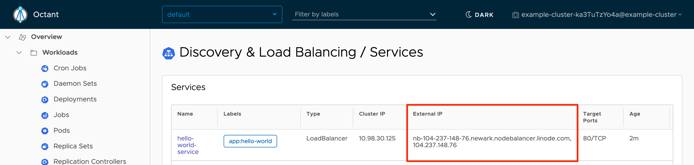 Octant Services - Hello World with External IP Highlighted Octant Services - Hello World with External IP Highlighted