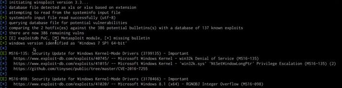 Windows Kernel Exploits - Windows-Exploit-Suggester output Windows Kernel Exploits - Windows-Exploit-Suggester output