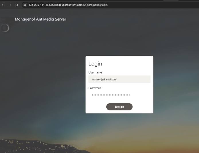 Screenshot of Ant Media Login Screenshot of Ant Media Login