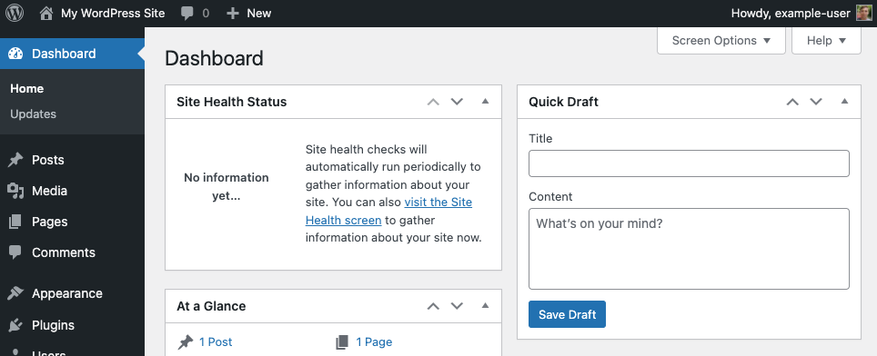 Screenshot of the WordPress dashboard Screenshot of the WordPress dashboard