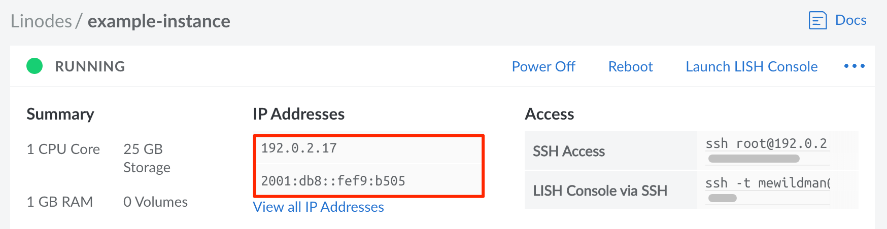 Summary section with the IP addresses highlighted Summary section with the IP addresses highlighted