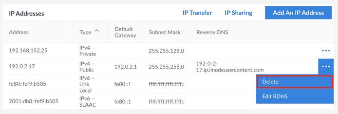 Select Delete option from the IP address menu. Select Delete option from the IP address menu.