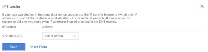 The IP Transfer menu in Cloud Manager The IP Transfer menu in Cloud Manager