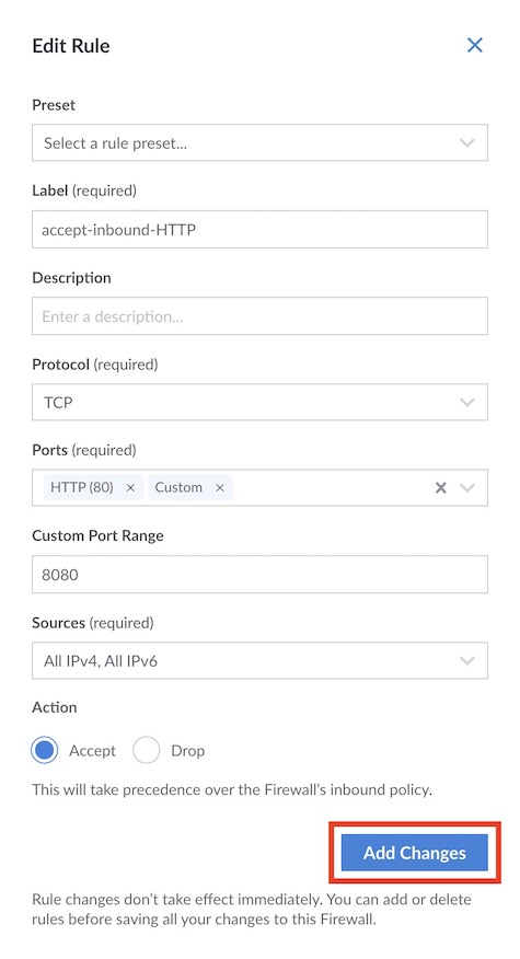 Save your Firewall rule edits. Save your Firewall rule edits.